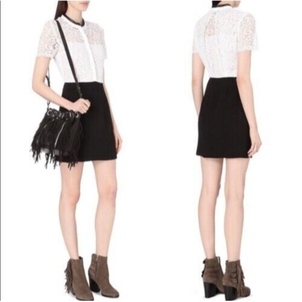 THE KOOPLES White Lace Black Crepe Contrast Mini Dress Women Sz XSmall XS